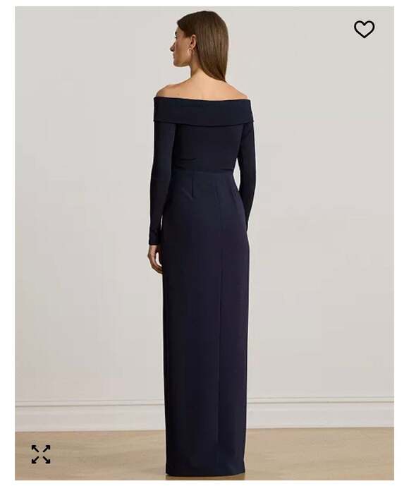 Lauren Ralph Lauren Rib-Knit & Crepe Off-the-Shoulder Column Gown Sz 16 stretch - Picture 4 of 10